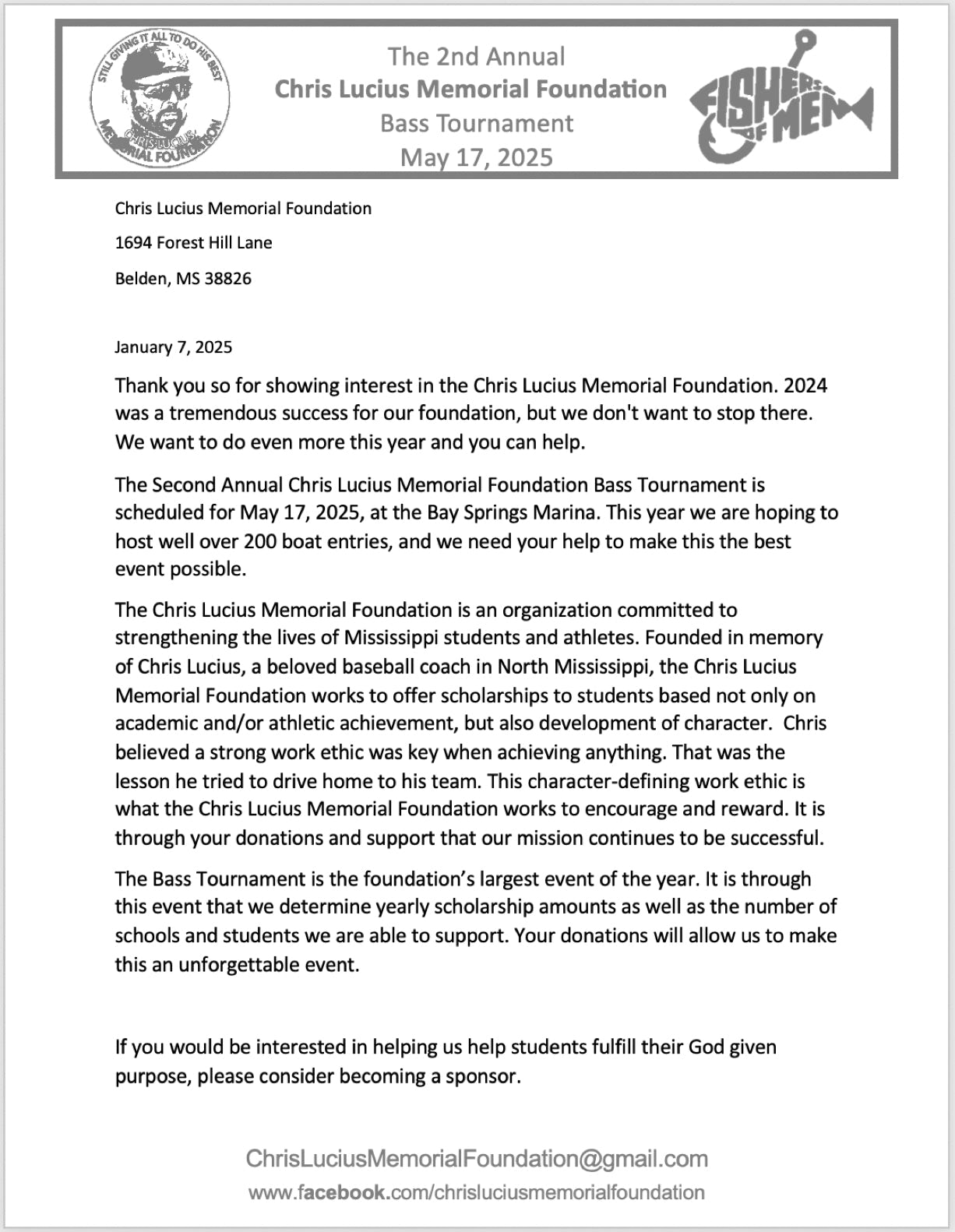 Corporate Sponsor letter